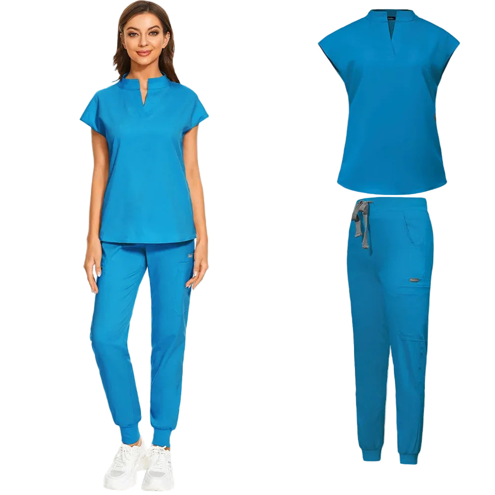 Blue V neck Jogger Set