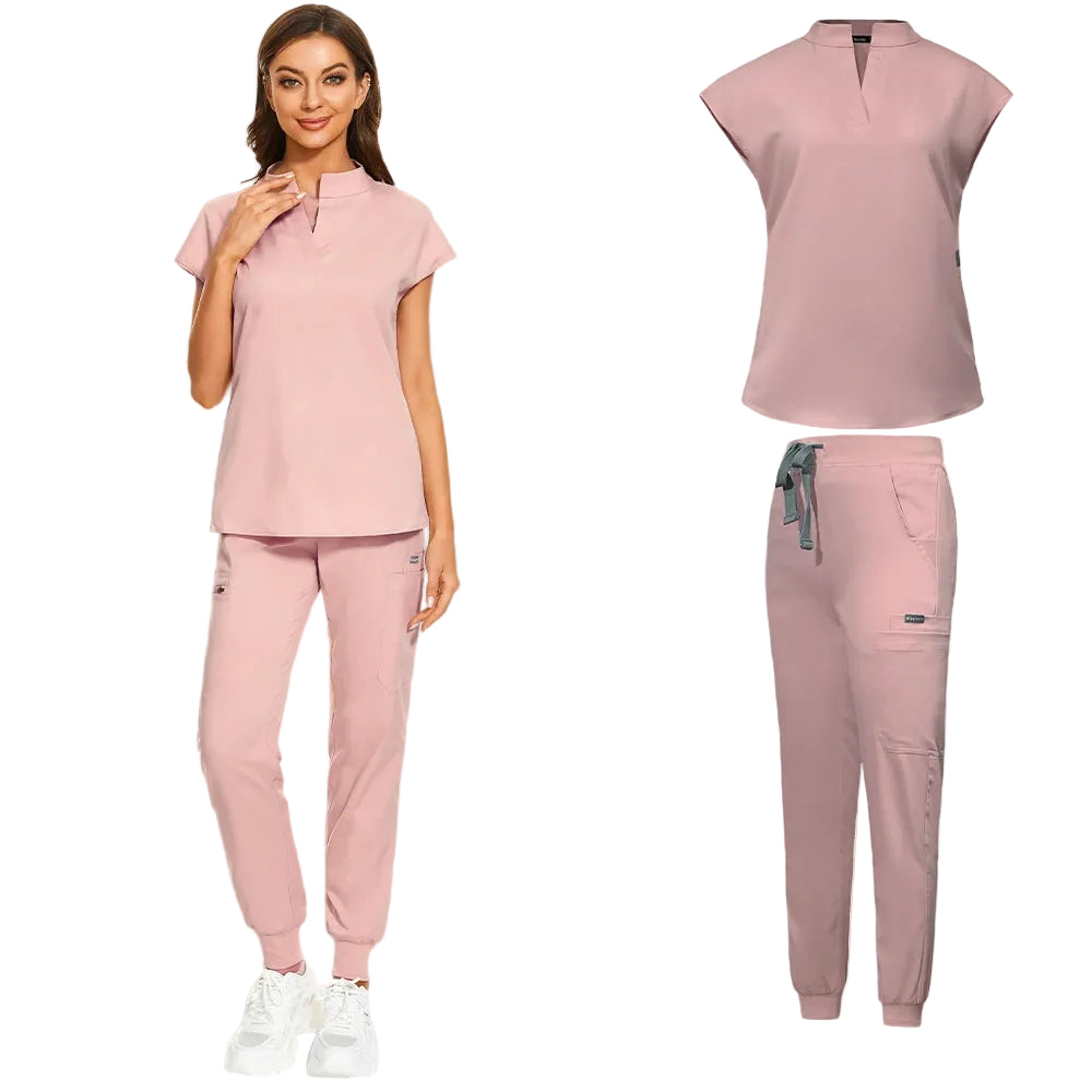 Pink V neck Jogger Set